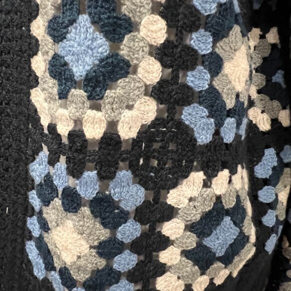 Capri Crochet Squares Open Cardigan, Navy, M - Picture 6 of 10